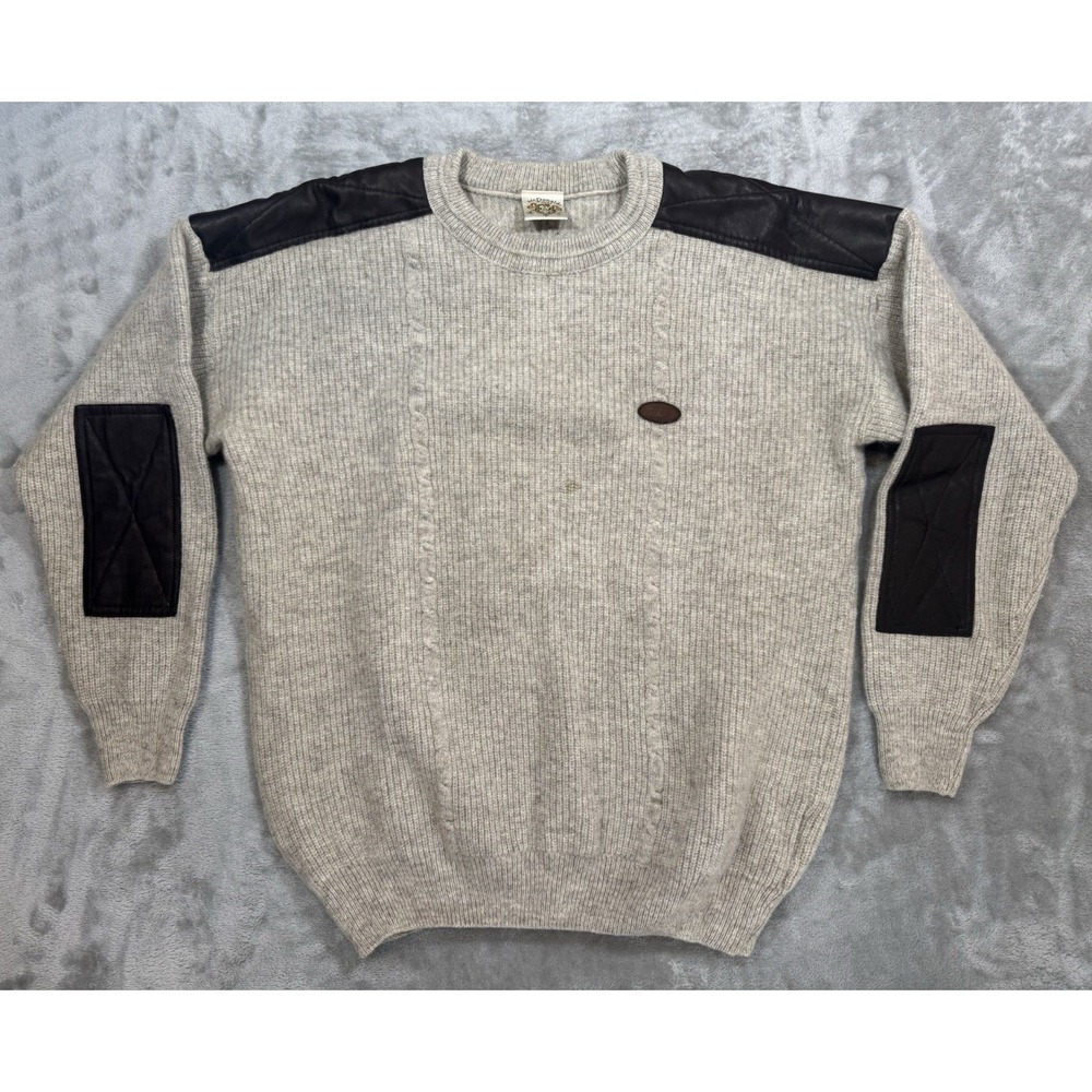 McDonald New Zealand Sweater Mens XXL Ivory Wool Commando Pullover Elbow Patches